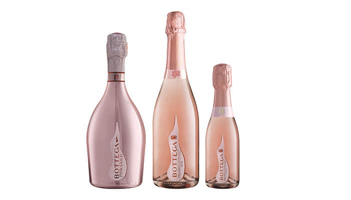 Three Bottega Prosseco Rosé bottles.