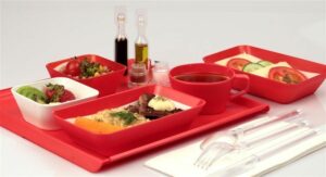 uplass red plastic food tray and containers