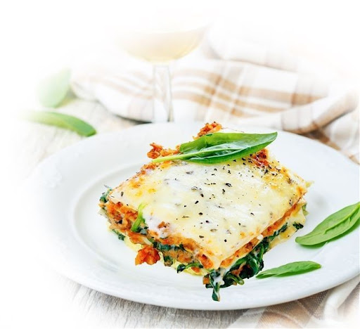 tops food vegan lasagna with basil