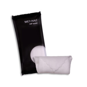 luxury wet-nap towel in black packaging