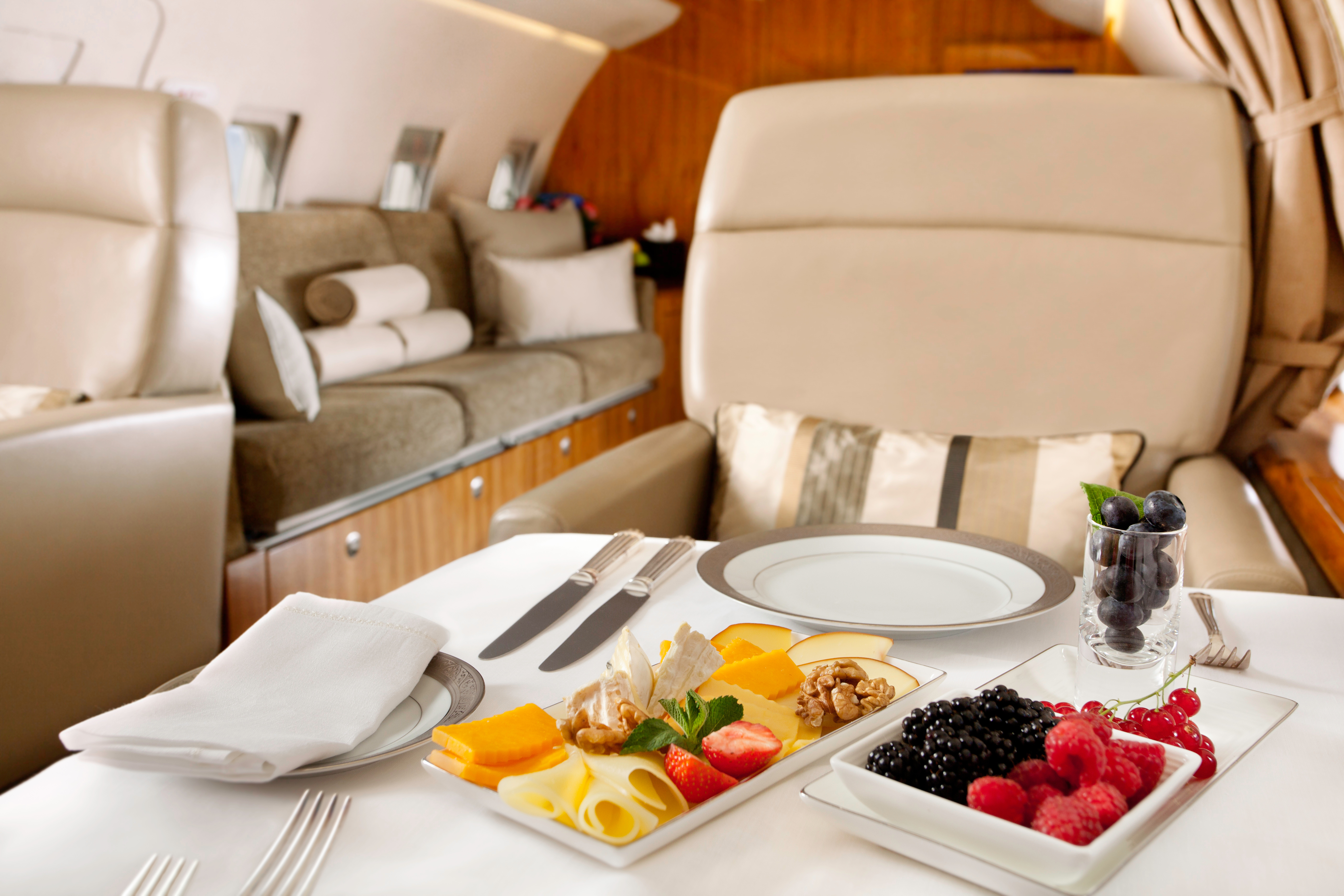 Food served on board of business class airplane.