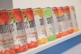 canned fruit drinks in a row