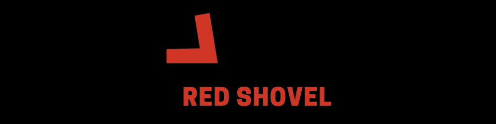 red shovel banner red logo on black background