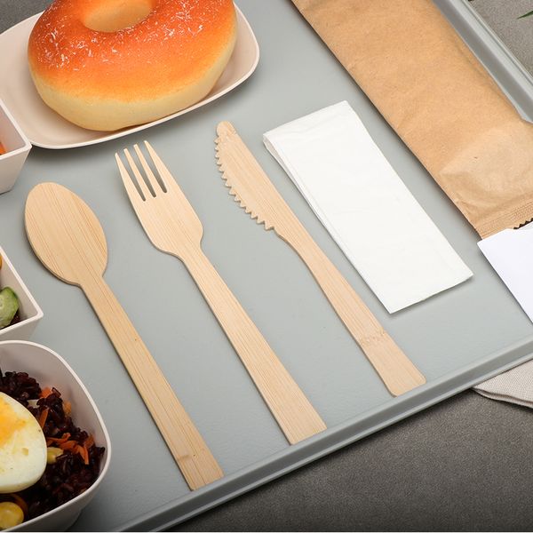 Biodegradable Bamboo Cutlery on airline tray