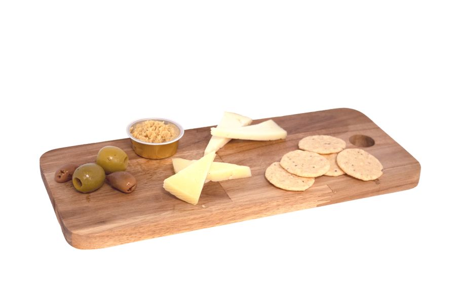 wooden tray with vegetarian tapas food products