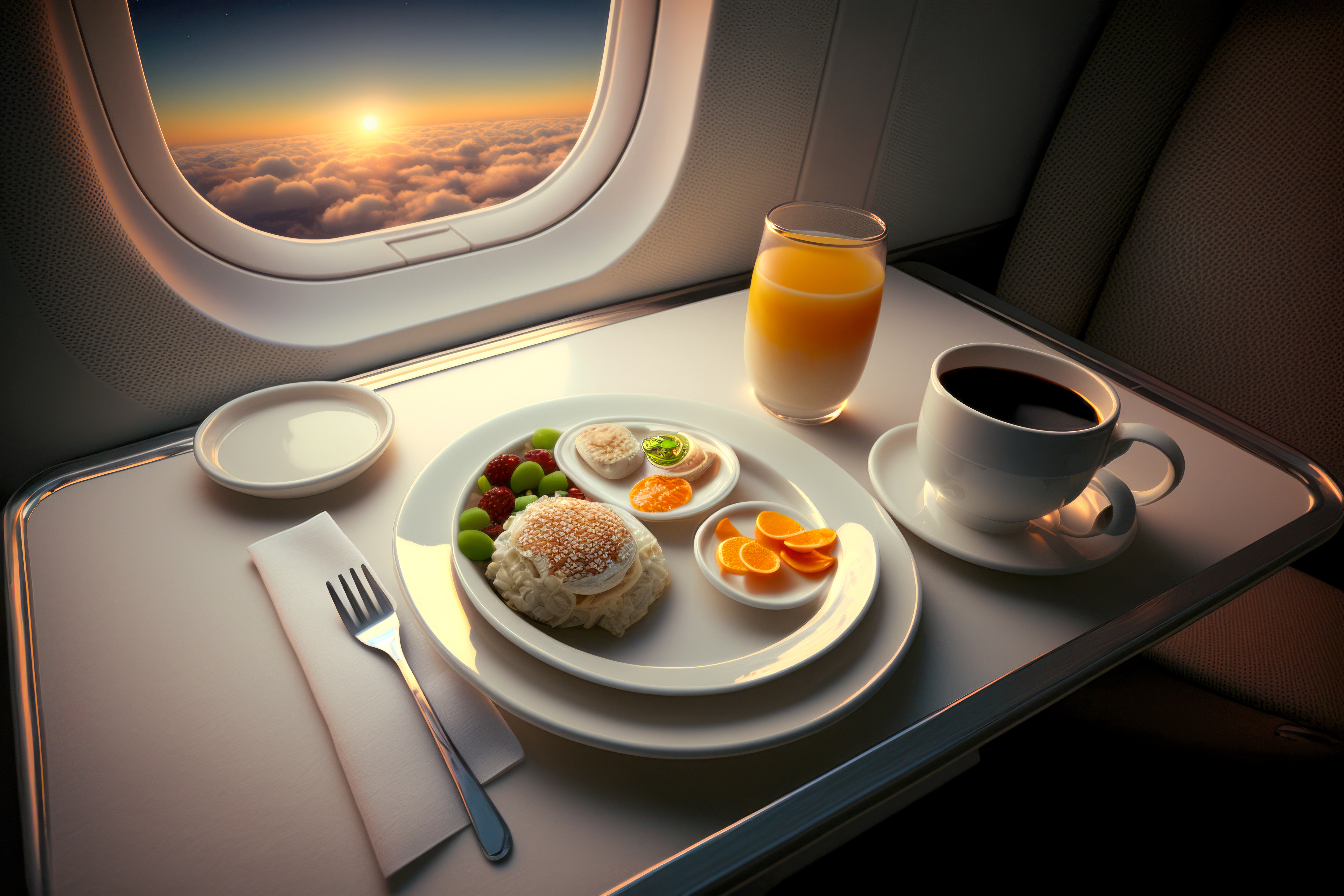 Warm up with a hearty hot breakfast sandwich and steaming cup of coffee on your next flight. AI generative